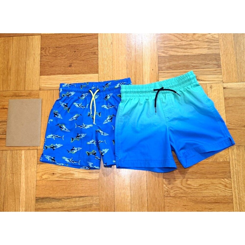 Old Navy Boys Swim Trunks Size S 6-7 Shark Ombre Blue Green 2 Pair Lot Bundle